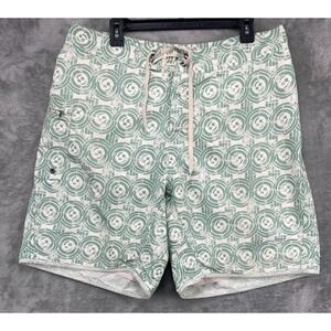Patagonia Men's Board Shorts 35 Green Geometric Lined Zip Pocket‎ Lightweight
